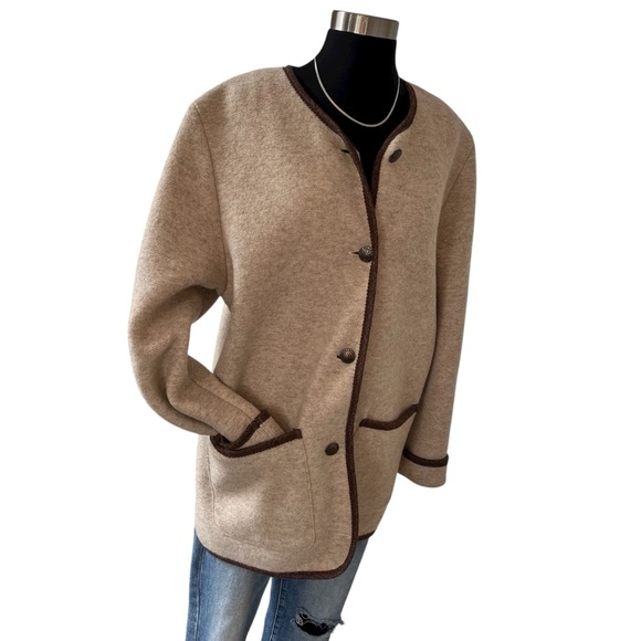 Vintage L.L. Bean beige wool button down coat M - Picture 1 of 14